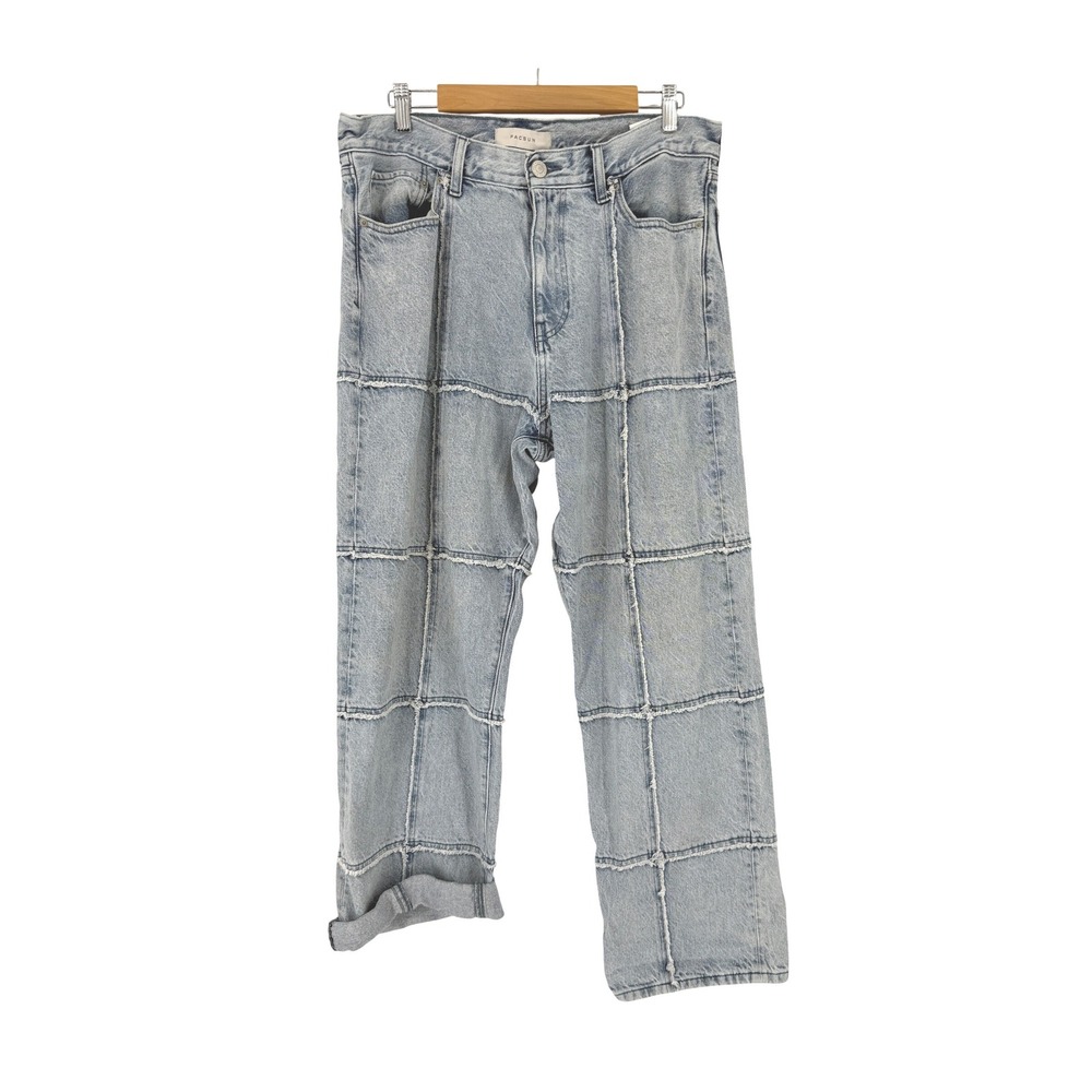 PacSun Y2K Baggy Patchwork Jeans Mens 34x32 Light Wash Wide Leg Skater Surfer 90